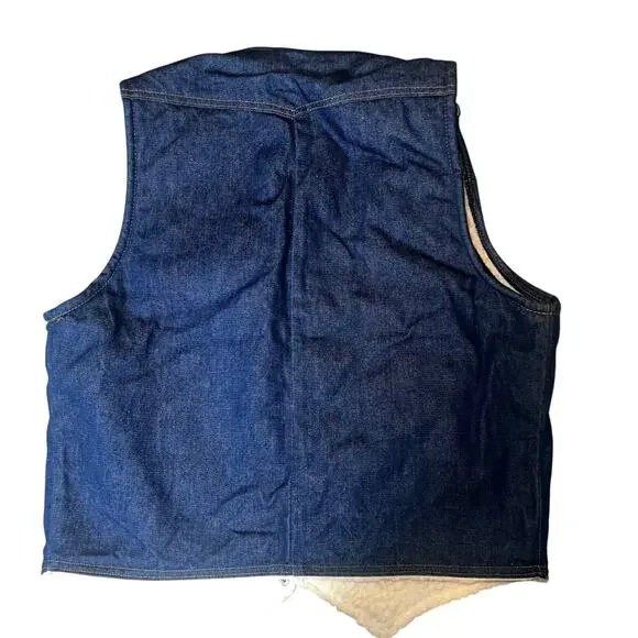 Vintage Denim vest 70's Key Jeans Sherpa lined trucker Cowboy Western men large - Picture 2 of 7